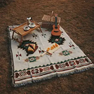 Camping Facility Supplier Polyester Cotton Soft Bohemian Mat King Size Fringe Picnic Blanket