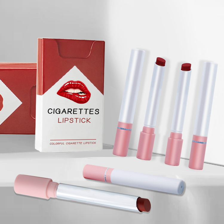 Частная этикетка веганский дым губная помада Чехлы коробка набор длительный водонепроницаемый красный матовый сигареты губная помада
