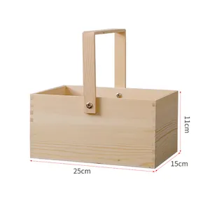 Natural Color Customized Wedding Flower Basket Hand Gift Wood Flower Gift Packaging Wooden Wholesale Box With Handle
