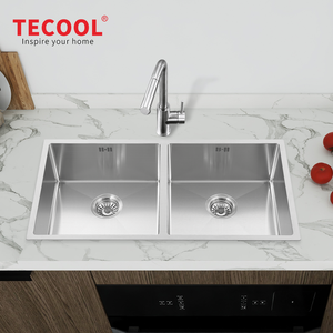 Lavello da cucina a doppia vasca in acciaio inox 304, sottopiano, personalizzabile, fatto a mano, all'ingrosso, per lavaggio - Product Image 3