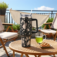 40 oz H1.0 Flowstat Handle Tumbler Tasses de voyage en acier inoxydable à motif de vache Bouteilles thermos réutilisables Tasses de style américain