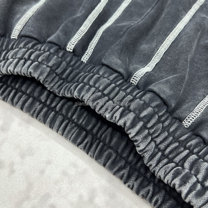 Haute qualité unisexe jambe droite pantalons de survêtement et broderie Double fermeture éclair à capuche ensemble personnalisé en détresse lavage à l'acide hommes survêtement - Product Image 4