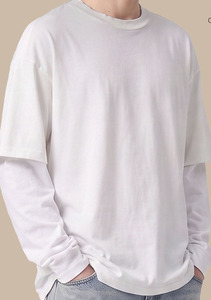Camiseta Oversize 2 en <span class=keywords><strong>1</strong></span> para Hombre, Manga Larga de Malla, Hombro Caído, Estilo Urbano, Lisa para Estampar, 100% Algodón, Negro Carbón - Product Image 3