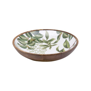 Ensemble de bols en bois de style classique faible profondeur imprimé de fleurs enduites d'émail transparent plat de service polyvalent salade de fruits invités durable - Product Image 4