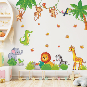 Adesivi <span class=keywords><strong>murali</strong></span> scimmia cartone animato creativo <span class=keywords><strong>foresta</strong></span> giungla carta da parati camera da letto per bambini decalcomania decorativa TV autoadesiva sfondo murale - Product Image 1