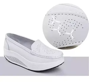 Zapatos de piel auténtica sin cordones para mujer, calzado de enfermería, color blanco, venta al por mayor