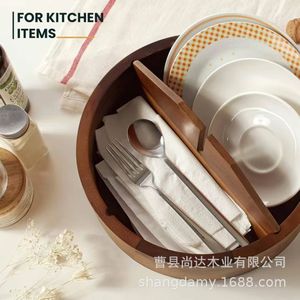 Wooden round detachable compartment dried fruit <b>tray</b>, creative candy and snack <b>storage</b> <b>tray</b>, living room coffee table desktop - Product Image 1