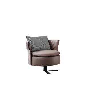 Italian-Style Swivel Lounge Chair Brown Leather Round Single <b>Sofa</b> Chair Living Room Bedroom Furniture - Product Image 5