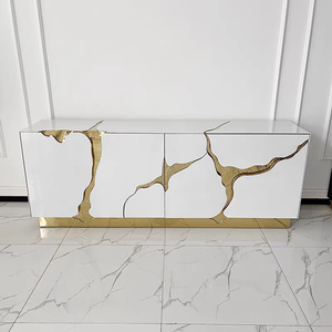 Buffet de luxe avec incrustations dorées, base en acier inoxydable 304, meuble de rangement pour projet de hall d'hôtel de prestige - Product Image 2