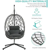 Chaise balançoire œuf moderne avec support pour l'extérieur et l'intérieur, capacité de 2 personnes, coussin inclus pour patio, jardin et parc