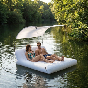 Tumbona Flotante Inflable Anfibia 2 en 1 con Toldo para Sol, para Uso en Tierra y Agua, Ideal para Familias, Lagos, Yates, Playas y Vacaciones - Product Image 1