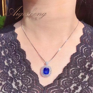 Aigesheng đồ trang sức mỹ 18K tự nhiên Sri Lanka hoàng gia màu xanh sapphire Vòng Mặt dây chuyền sử dụng kép mà không có chuỗi với aigs giấy chứng nhận - Product Image 5