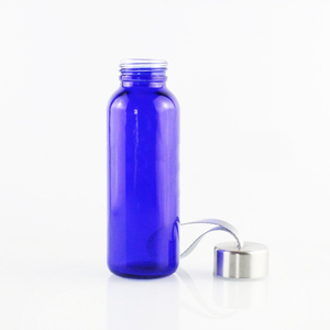 Botella de Agua con Gas de Vidrio Pequeña de 300 ml y 10 oz, Color Azul Cobalto Personalizable, con Tapas - Product Image 2
