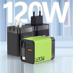 Chargeur USB Type-C GaN 120W avec prise EU US UK, charge rapide 120W USB-C PD, chargeur mural avec câble Type C rétractable intégré - Product Image 1