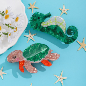YJL NOUVEAU Clip à cheveux en PVC personnalisé, série Océan, imprimé hippocampe et tortue de mer, pour femmes, accessoires de cheveux à la mode coréenne pour filles - Product Image 1