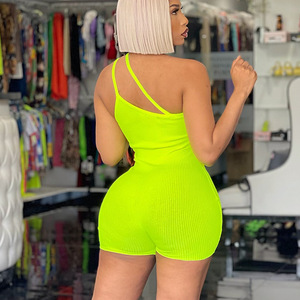 Combinaison moulante côtelée sans manches pour femmes, <span class=keywords><strong>combishort</strong></span> <span class=keywords><strong>d</strong></span>'été à caraco, short Streetwear <span class=keywords><strong>d</strong></span>écontracté, C14560 - Product Image 5