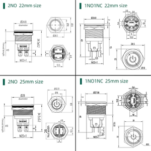 Interrupteur à bouton-poussoir en métal Sweideer 22mm 25mm, momentané ou à enclenchement, avec anneau LED en option, 1NO1NC 2NO, tête ronde, montage sur panneau, 10A 250VAC - Product Image 6