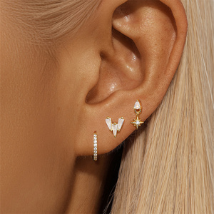 Juego de Aretes CANNER con Diseño de Gota de Agua, Borla, Estrella, Geometría, Zirconia, Aretes de Aro y Perno en Plata 925 - Product Image 5