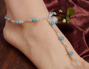 थोक फैशन गहने मोती नंगे पांव सैंडल लोचदार पायल के साथ पैर की अंगुली की अंगूठी - Product Image 3