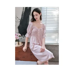 Cina, pigiami di alta qualità firmati 100% di seta di gelso, pigiami da notte traspiranti da donna per la primavera/estate