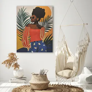 Póster de gran tamaño, arte de pared de mujer africana, pintura en lienzo de chica negra, pintura decorativa para sala de estar de pared de mujer negra