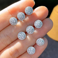 Kadınlar için Kübik Zirkonya Yuvarlak Küme Saplama Küpeler, 5mm, Beyaz Altın Kaplama Pirinç Pave Halo Kulak Çivileri, Kore Tarzı