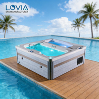 LOVIA Baignoire Spa Extérieure Double Zone pour Bain de Glace et Plongée Froide, avec Système Balboa, pour Récupération, Thérapie, Massage et Relaxation