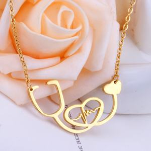 Collier ECG médical plaqué or 18 carats, bijoux tendance, vente en gros, collier pendentif en acier inoxydable 316L pour femmes et filles - Product Image 3