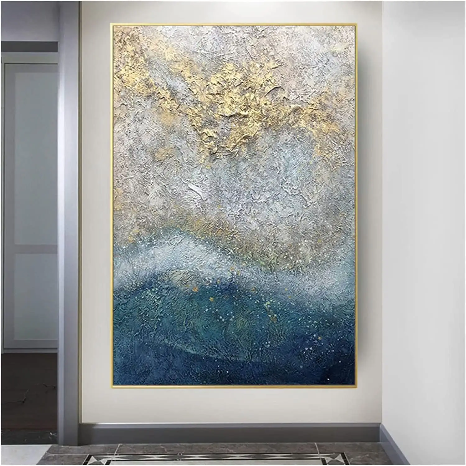 100% Hand-painted Heavy textured Golden Large Modern Abstract Acrylic Painting Oversize Room Wall Art