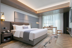 <b>Super</b> <b>King</b> Queen Size Modern Wood Bed Frame <b>Headboard</b> Nightstand Economical Set for Hotel Bedroom Furniture Including Mattress - Product Image 3