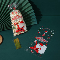 Sacs à friandises en cellophane personnalisés pour Noël, sacs en plastique transparent pour bonbons avec motif Père Noël, attaches torsadées dorées, pour biscuits, pâtisseries, cadeaux, sucre