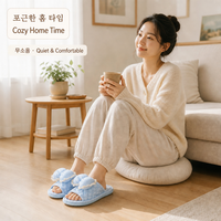 Chaussons d'intérieur en tissu pour femme, style coréen, à nœud et dentelle, bout ouvert, semelle triple couche, silencieux et doux, vente en gros