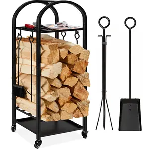 Custom Fireplace Accessories Heavy Duty Fireplace Tool Sets Metal Firewood Storage Rack Bracket