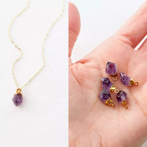 Nueva joyería de cristal para mujer, colgante de piedra natal de piedra preciosa cruda chapada en oro, collar de piedra natal cruda de piedra natural - Product Image 4