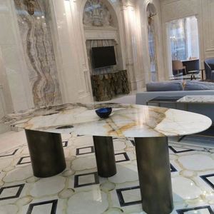 Tavolo da Pranzo Moderno di Lusso con 6 Sedie, Set da Sala da Pranzo Rotondo con Piano in Marmo, Stile Classico Italiano per 6-10 Persone - Product Image 5