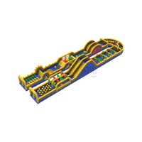 Parcours d'obstacles gonflable géant Wolong 40x10m arc-en-ciel, vente chaude, directement de l'usine, PVC durable, double piste pour la location, capacité supérieure à 500 kg