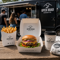 Boîte en papier jetable personnalisée avec logo pour emballage alimentaire (hamburger, tendres de poulet, frites) – Contenant de transport pour la restauration à emporter (fabricant)