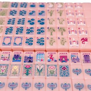 Juego de Mahjong Infantil al por Mayor, Estilo Americano, Color <span class=keywords><strong>Rosa</strong></span>, Ecológico y de Lujo, con Diseño Floral, Fichas de Acrílico - Product Image 1