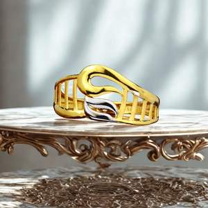 Anillo de Oro de Dos Tonos con Diseño de Onda |   Diseño de banda de tiras para uso diario |   Joyería Ligera de Oro Amarillo de 2 Gramos - Product Image 1