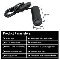 Caméra de sécurité extérieure HD 2MP 940nm infrarouge vision nocturne POE, mini caméra bullet CCTV IP réseau vidéo P2P étanche