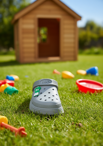 Zoccoli per bambini taglia 23 con spille animate, grigio, stile sportivo estivo, slip-on, suola in EVA, tomaia in plastica - Product Image 2