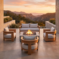 Conjunto de Muebles de Exterior Modernos de Teca Sólida, Sofá Impermeable para Villa, Resort, Hotel, Asientos de Madera de Grado Hotelero, Dimensiones Personalizadas