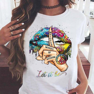 Labbra femminili LASCIA CHE SIA della stampa della lettera T-Shirt avant garde modello bianco T-Shirt comoda delle donne girocollo manica corta T-Shirt - Product Image 1