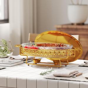 EffiQ-Rate Réchaud ovale 3 Qt avec bac en verre, en acier inoxydable doré, pour tablettes de combustible solide, idéal pour buffets, réceptions et traiteur - Product Image 2
