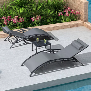 Ensemble de chaises longues de patio modernes toutes saisons, 2 fauteuils inclinables réglables avec petite table d'appoint pour <span class=keywords><strong>jardin</strong></span>, balcon, piscine, villa - Product Image 3