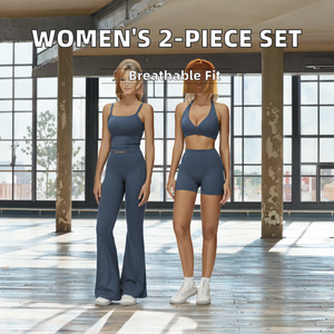 Women's Breathable 2-Piece Activewear Sportswear V-<b>Back</b> Scrunch Butt Sports Bra Shorts Leggings Flare Pants Solid Pattern Nylon - Product Image 2