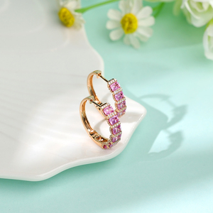 Pendientes de Aro Personalizados de Oro Rosa de 18K, Chapados en Rodio Vintage, con Diamantes Naturales, Corte Esmeralda, Zafiro Rosa, Regalo de Compromiso o Boda - Product Image 3