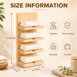Soporte de jabón de madera para montar en la pared, estante de drenaje multicapa para almacenamiento de jabón en el baño - Product Image 4