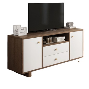 White and walnut TV cabinet for big house use high end LED TV stand