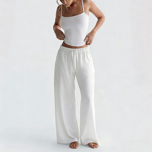 Conjunto de <span class=keywords><strong>Ropa</strong></span> Informal para Mujer, Marca Personalizada, Top Corto de Algodón Acanalado y Pantalones Cortos, Dos Piezas - Product Image 2